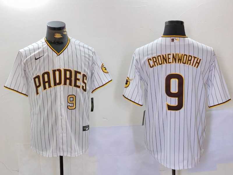 Men%27s San Diego Padres #9 Jake Cronenworth White Team Logo Stitched MLB Cool Base Nike Jerseys->san diego padres->MLB Jersey
